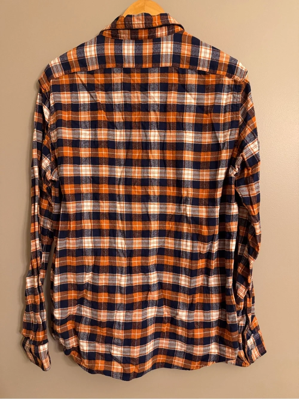 J. Crew Navy and Orange Plaid Flannel Shirt